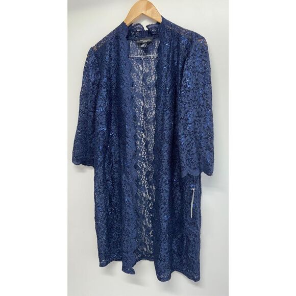 R&M Richards Open Cardigan Size 12 Petite Sequined‎ Lace Scalloped NEW - Picture 4 of 9